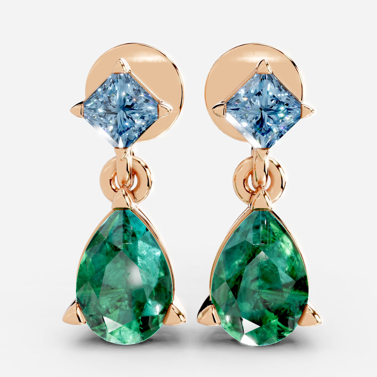 Emerald Earrings for Women – Pear Shape 18K Gold with Aquamarine