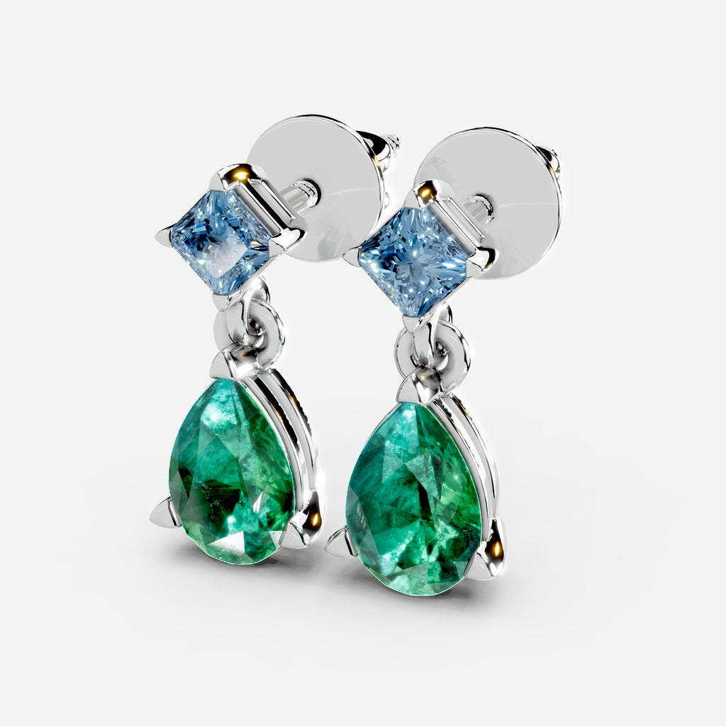 Emerald Earrings for Women – Pear Shape 18K Gold with Aquamarine