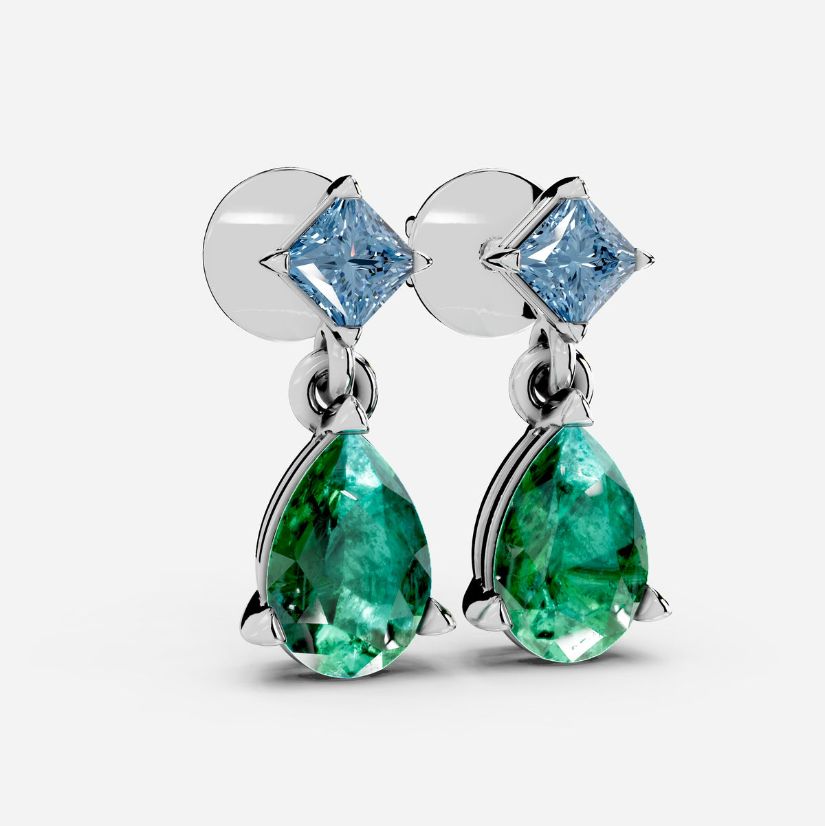 Emerald Earrings for Women – Pear Shape 18K Gold with Aquamarine