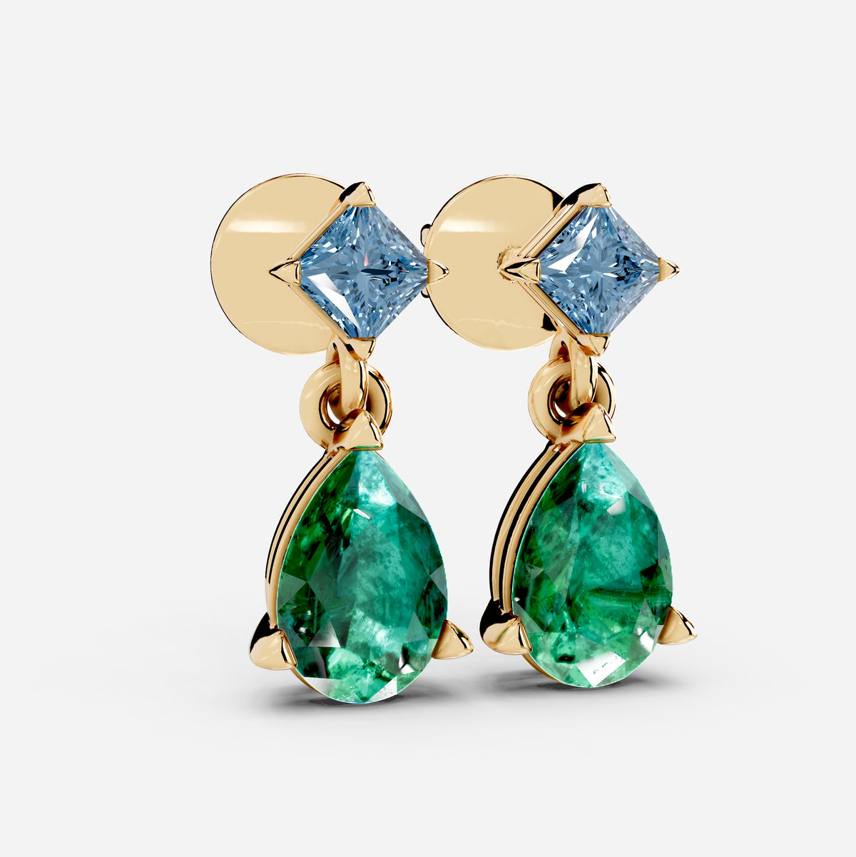 Emerald Earrings for Women – Pear Shape 18K Gold with Aquamarine