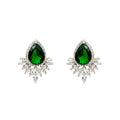 Natural Emerald Green Earrings in Pear Shape with Moissanite and Silver