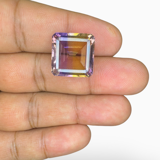 Natural Bicolor Ametrine Gemstone 18.05 Carats Emerald Cut Shape Size 16X16mm