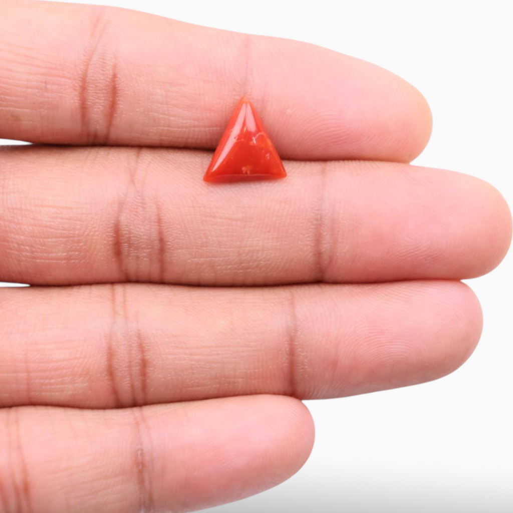 Natural Red Moonga Stone For Sale 3.37 Carats Triangle Shape Size 11.8mm