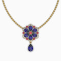 Natural Blue Sapphire Necklace in Gold with Ruby & Moissanite - Aylin