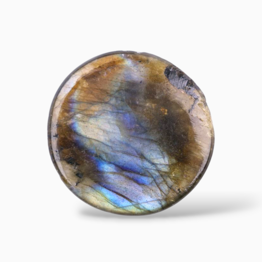 Buy Now Original African Labradorite Crystal For Sale Round Cabochon Shape 15.55 Carats 22mm