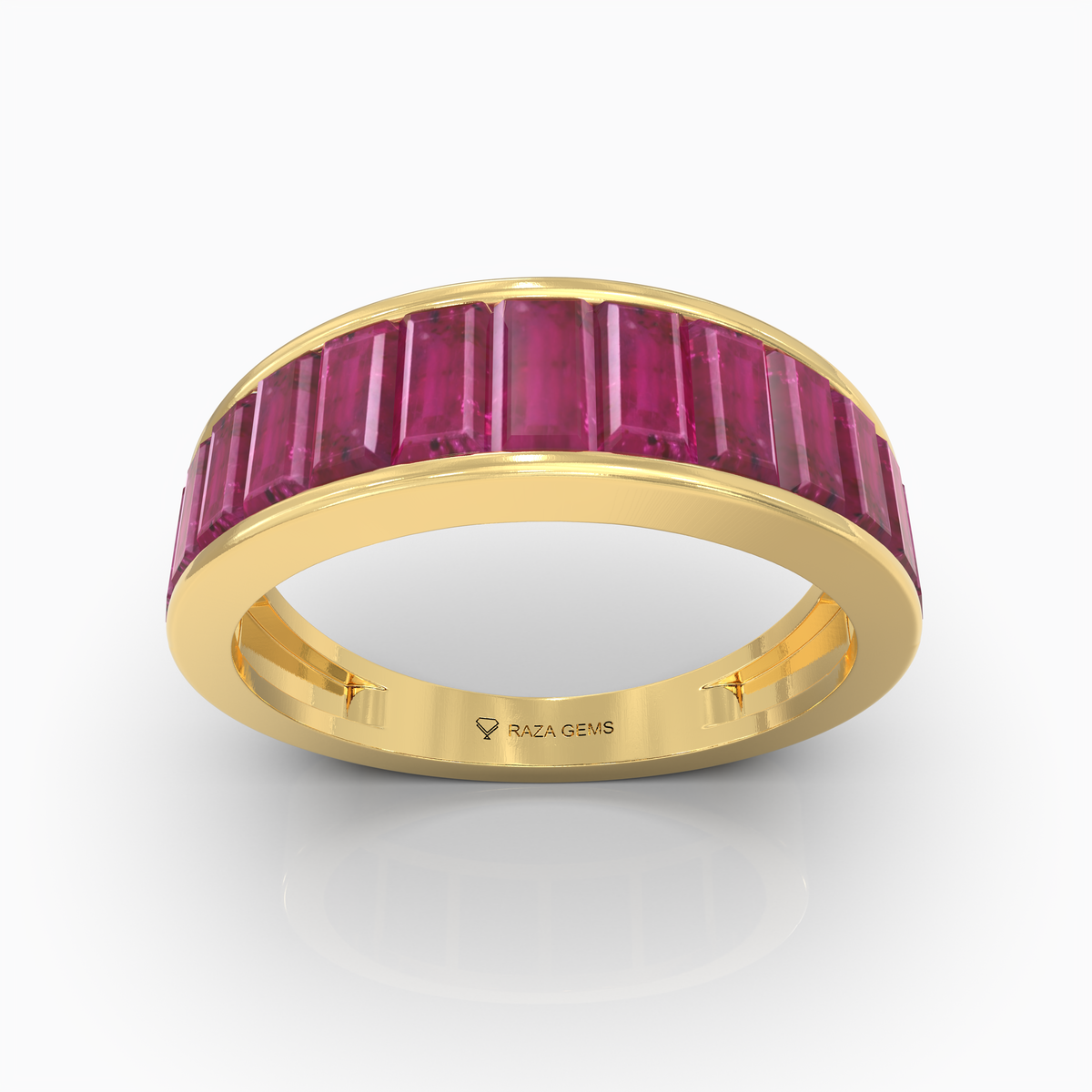 Adriana - 18K Gold Natural Ruby Baguette Eternity Band | Handcrafted Channel Set Ruby Ring
