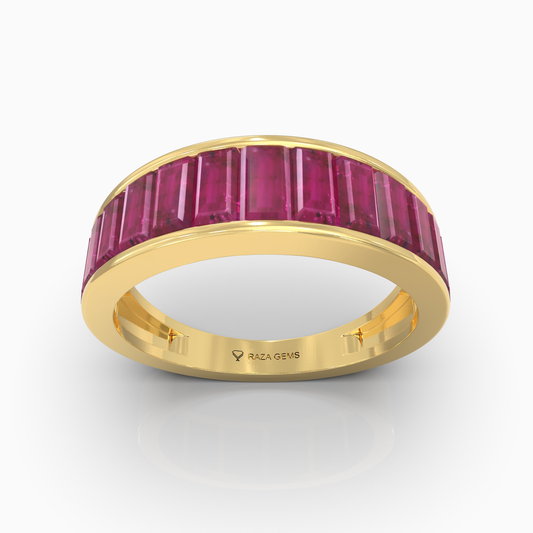 Adriana - 18K Gold Natural Ruby Baguette Eternity Band | Handcrafted Channel Set Ruby Ring