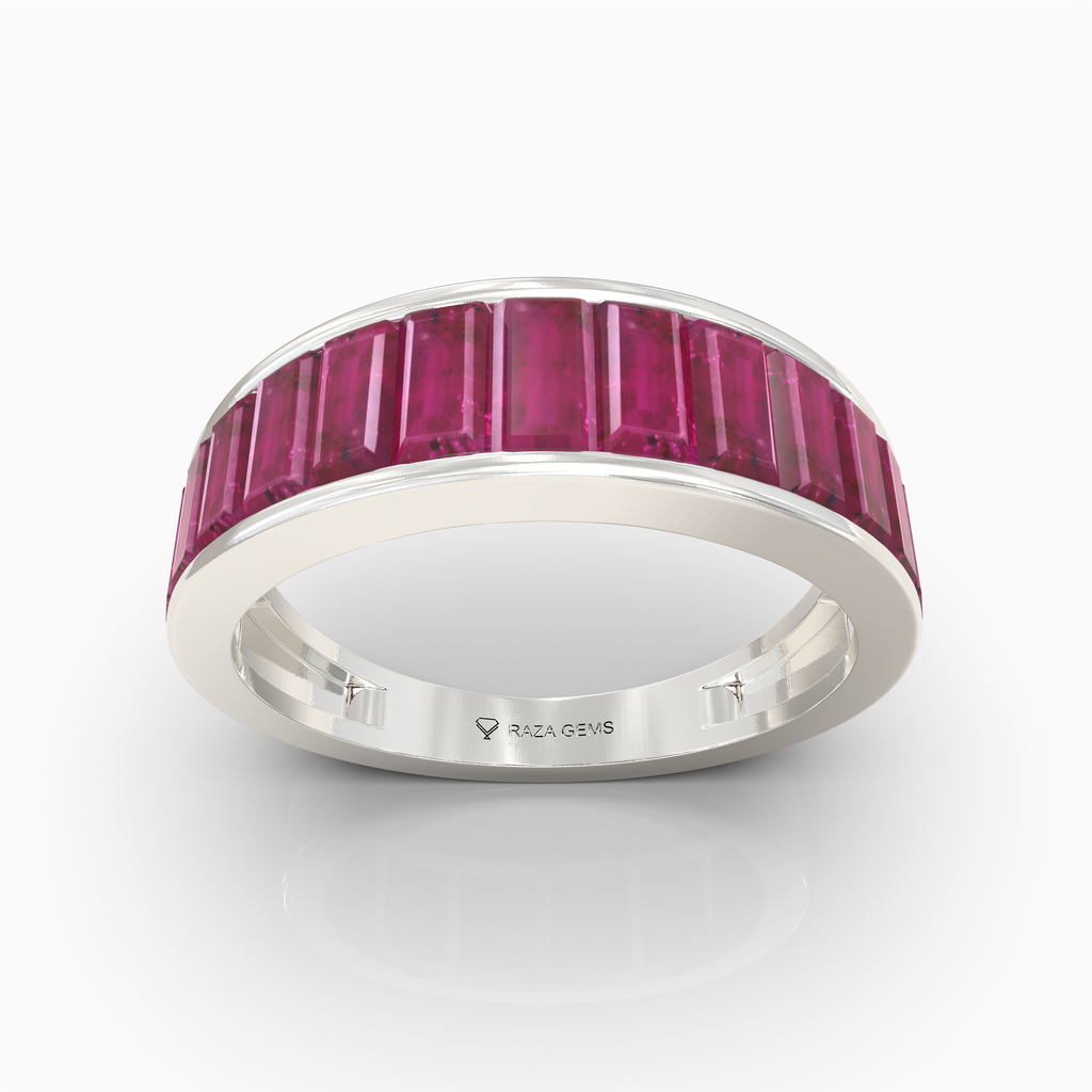 Adriana - 18K Gold Natural Ruby Baguette Eternity Band | Handcrafted Channel Set Ruby Ring