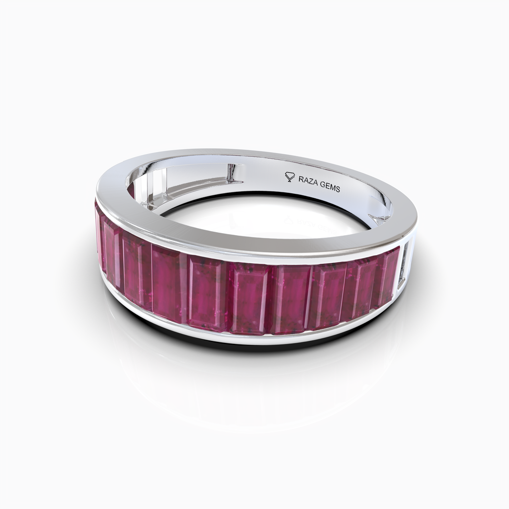 Adriana - 18K Gold Natural Ruby Baguette Eternity Band | Handcrafted Channel Set Ruby Ring