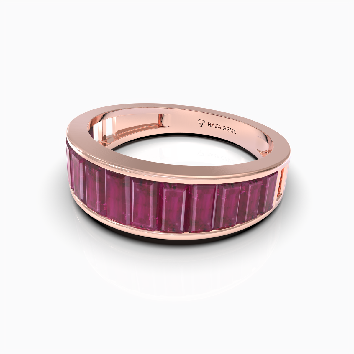 Adriana - 18K Gold Natural Ruby Baguette Eternity Band | Handcrafted Channel Set Ruby Ring