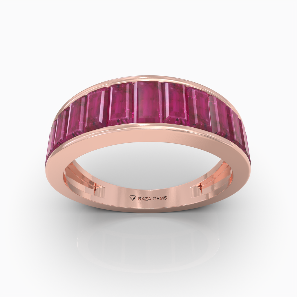Adriana - 18K Gold Natural Ruby Baguette Eternity Band | Handcrafted Channel Set Ruby Ring