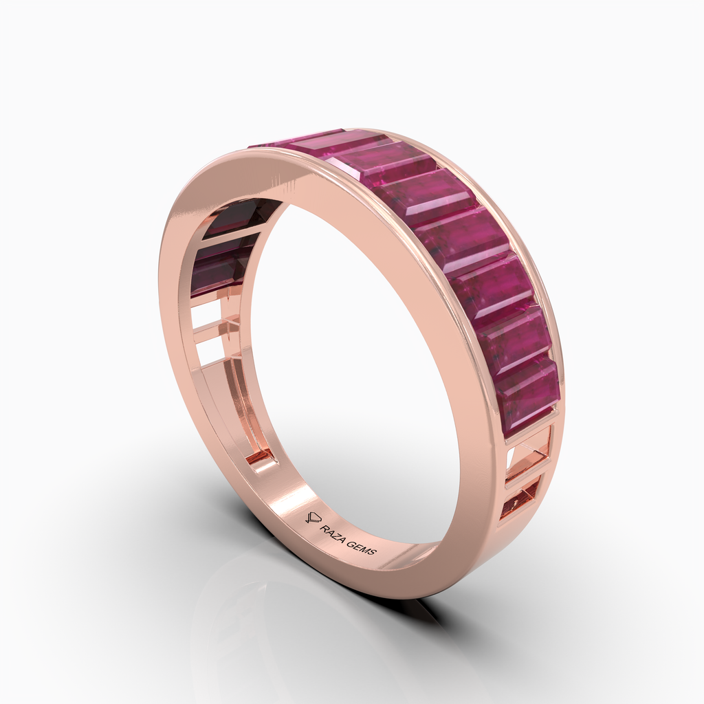 Adriana - 18K Gold Natural Ruby Baguette Eternity Band | Handcrafted Channel Set Ruby Ring