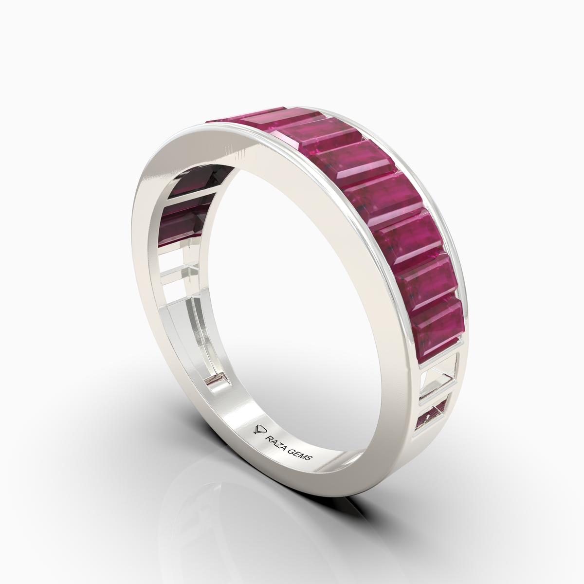 Adriana - 18K Gold Natural Ruby Baguette Eternity Band | Handcrafted Channel Set Ruby Ring