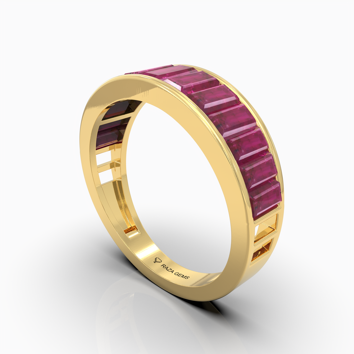 Adriana - 18K Gold Natural Ruby Baguette Eternity Band | Handcrafted Channel Set Ruby Ring