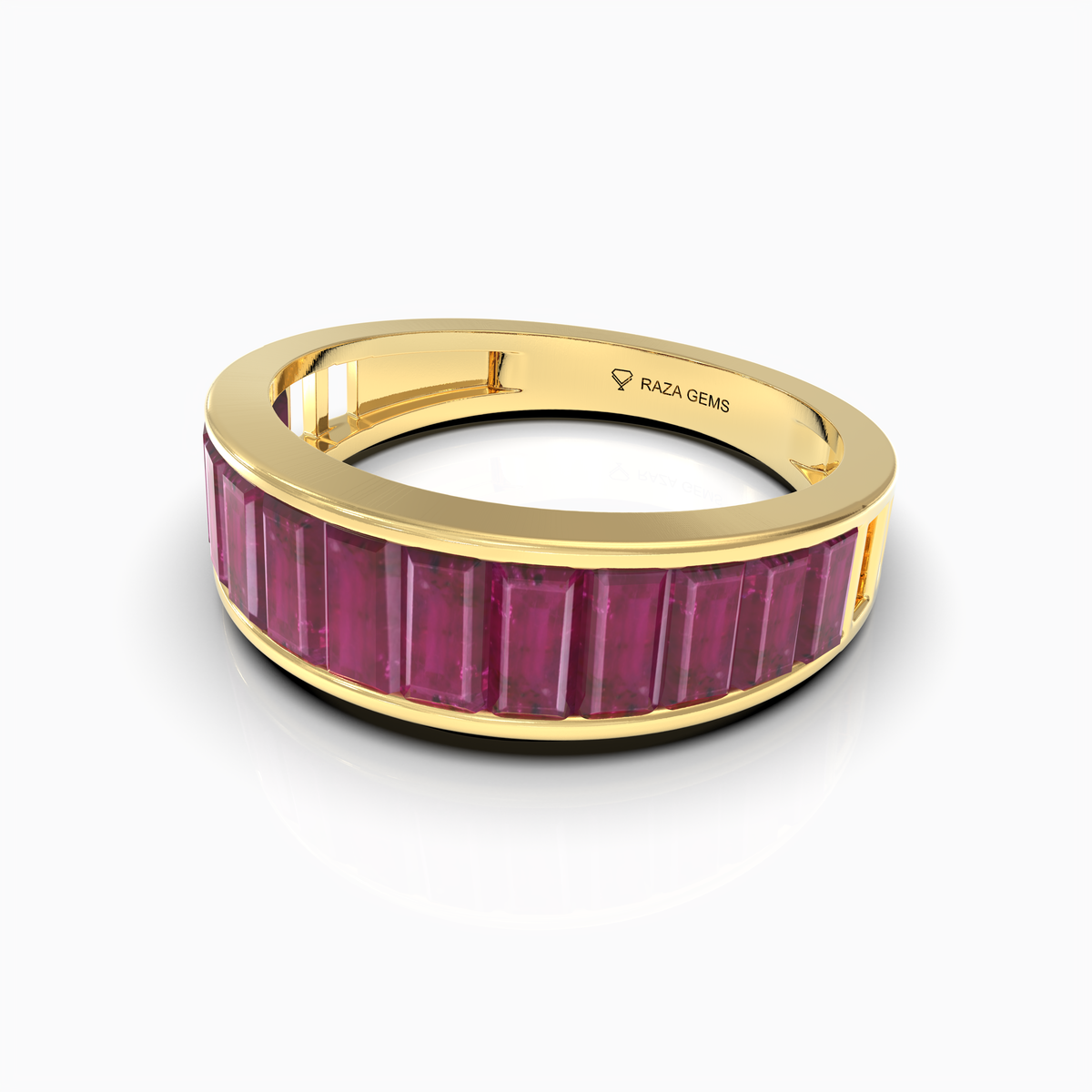 Adriana - 18K Gold Natural Ruby Baguette Eternity Band | Handcrafted Channel Set Ruby Ring