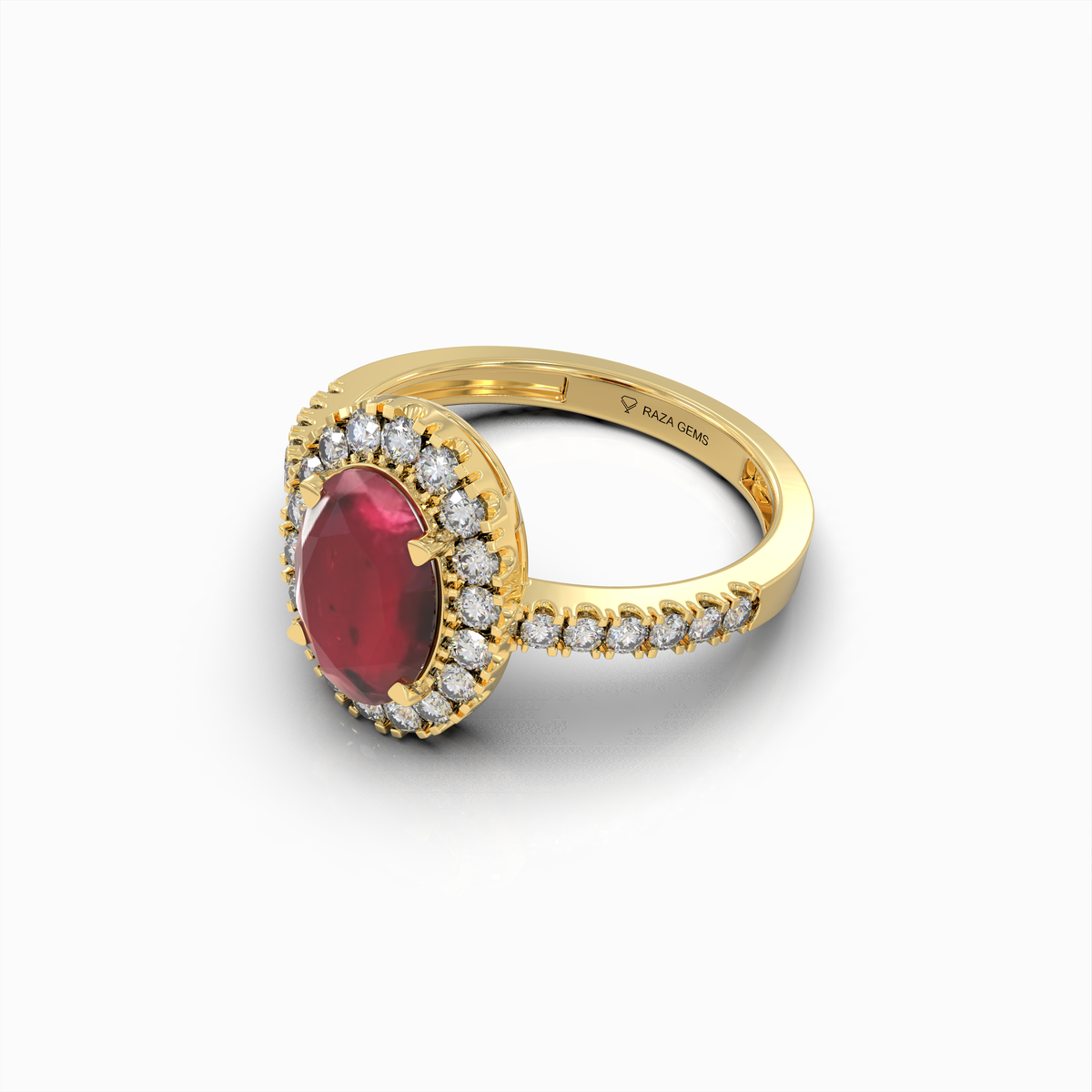 Clarice - 18K Gold Emerald-Cut Ruby Ring with Green Moissanite Side Stones | Yellow, White & Rose Gold
