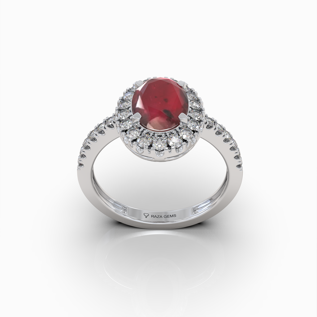 Clarice - 18K Gold Emerald-Cut Ruby Ring with Green Moissanite Side Stones | Yellow, White & Rose Gold