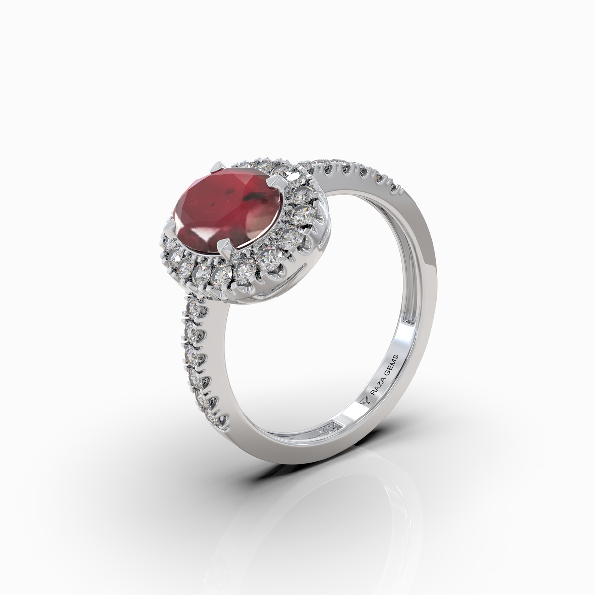 Clarice - 18K Gold Emerald-Cut Ruby Ring with Green Moissanite Side Stones | Yellow, White & Rose Gold