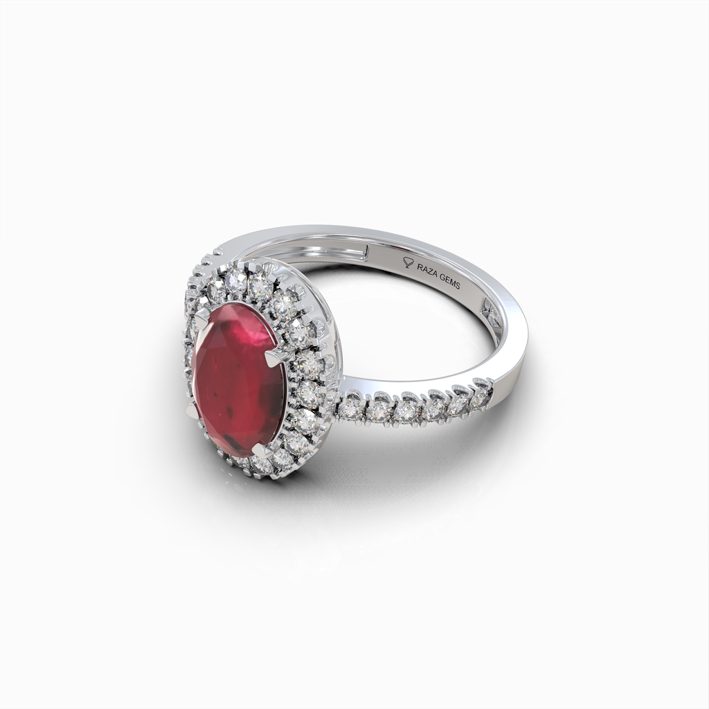 Clarice - 18K Gold Emerald-Cut Ruby Ring with Green Moissanite Side Stones | Yellow, White & Rose Gold