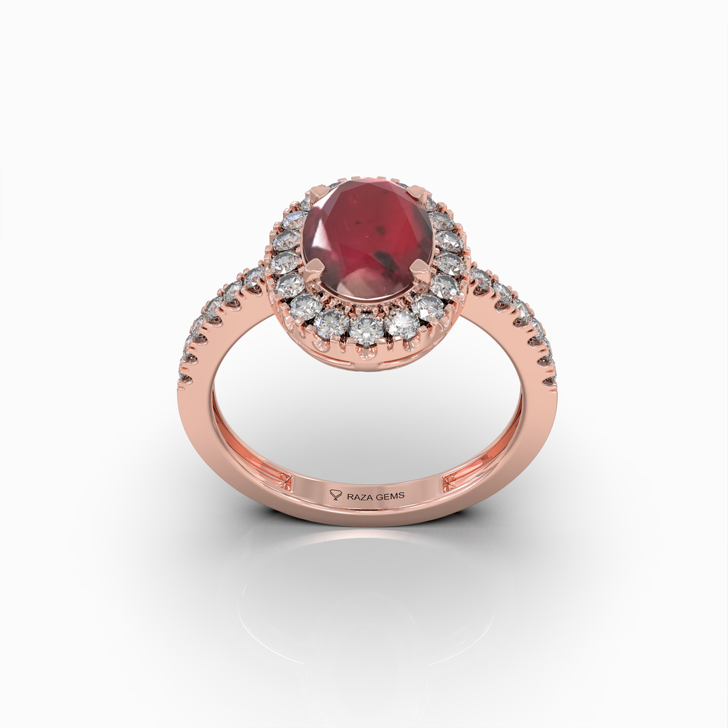 Clarice - 18K Gold Emerald-Cut Ruby Ring with Green Moissanite Side Stones | Yellow, White & Rose Gold