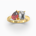 Callie - 18K Gold Natural Pear Ruby & Emerald Moissanite Two-Stone Ring | Yellow, White & Rose Gold