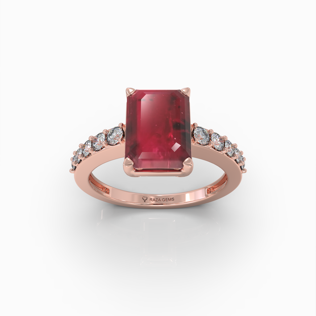 Christabel - 18K Solid Gold Emerald-Cut Ruby & Moissanite Engagement Ring | Available in Yellow, White & Rose Gol