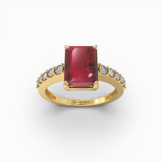 Christabel - 18K Solid Gold Emerald-Cut Ruby & Moissanite Engagement Ring | Available in Yellow, White & Rose Gol