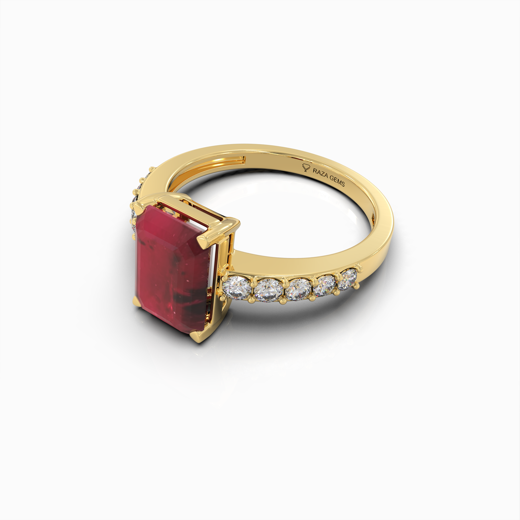Christabel - 18K Solid Gold Emerald-Cut Ruby & Moissanite Engagement Ring | Available in Yellow, White & Rose Gol