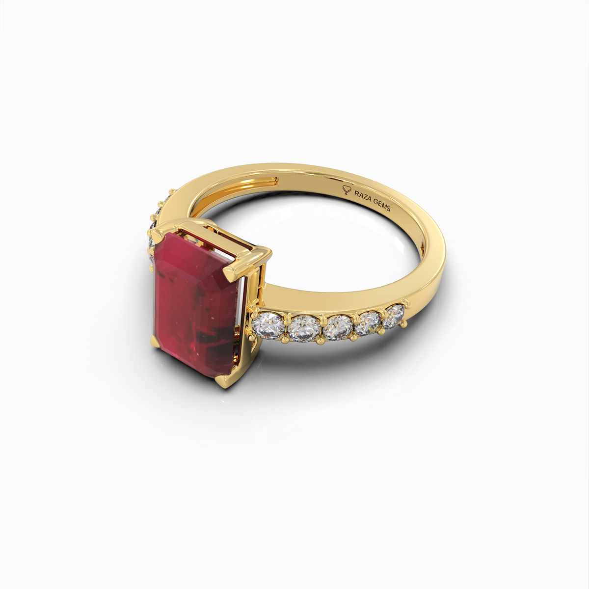 Christabel - 18K Solid Gold Emerald-Cut Ruby & Moissanite Engagement Ring | Available in Yellow, White & Rose Gol