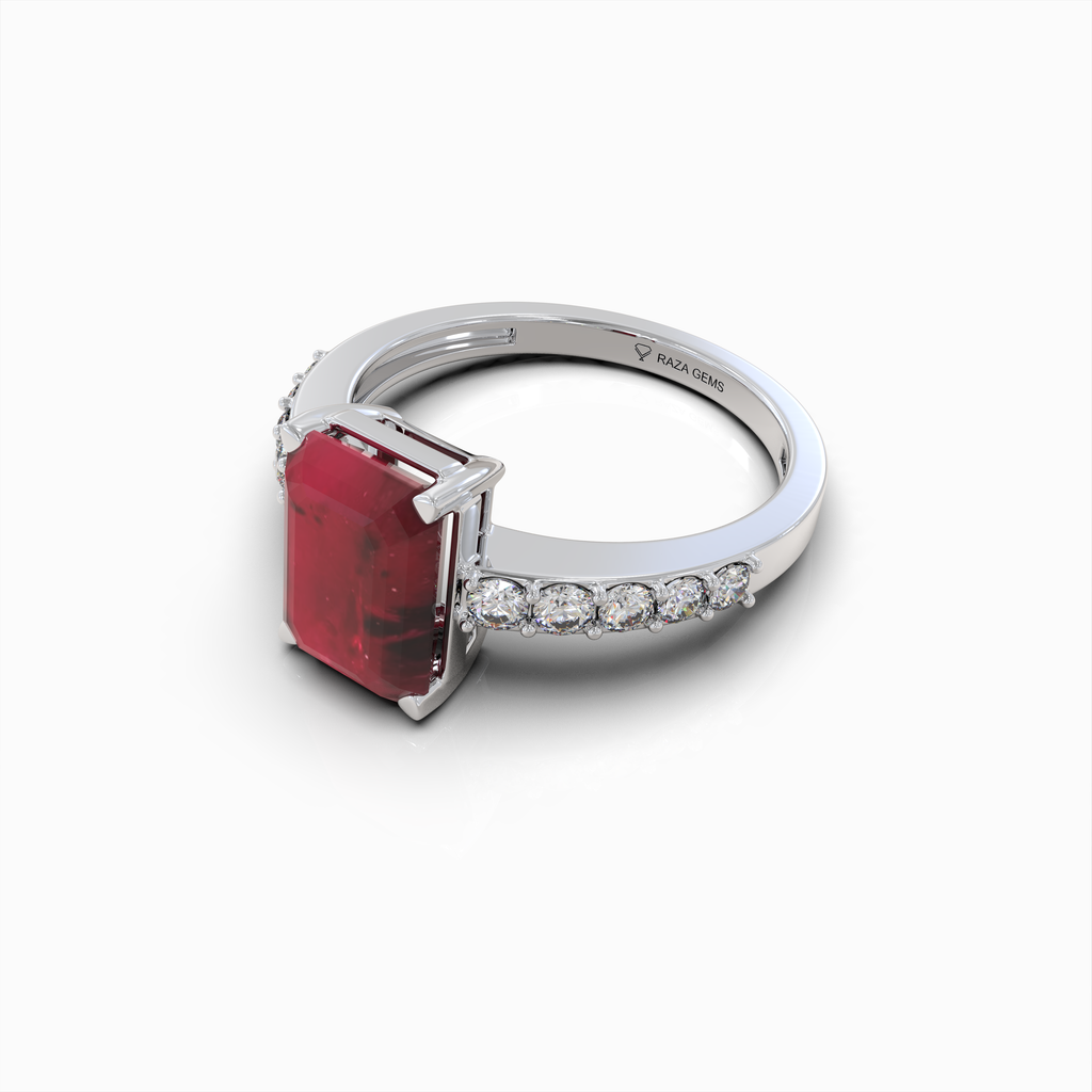 Christabel - 18K Solid Gold Emerald-Cut Ruby & Moissanite Engagement Ring | Available in Yellow, White & Rose Gol