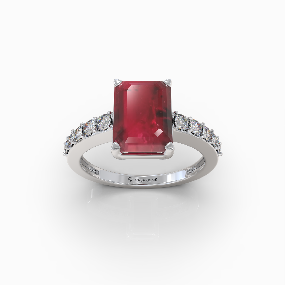 Christabel - 18K Solid Gold Emerald-Cut Ruby & Moissanite Engagement Ring | Available in Yellow, White & Rose Gol