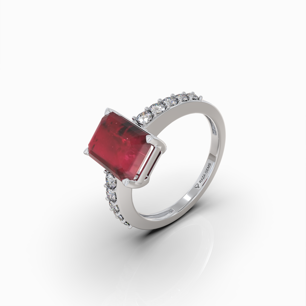 Christabel - 18K Solid Gold Emerald-Cut Ruby & Moissanite Engagement Ring | Available in Yellow, White & Rose Gol