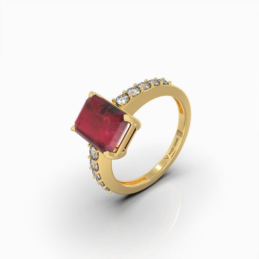 Christabel - 18K Solid Gold Emerald-Cut Ruby & Moissanite Engagement Ring | Available in Yellow, White & Rose Gol