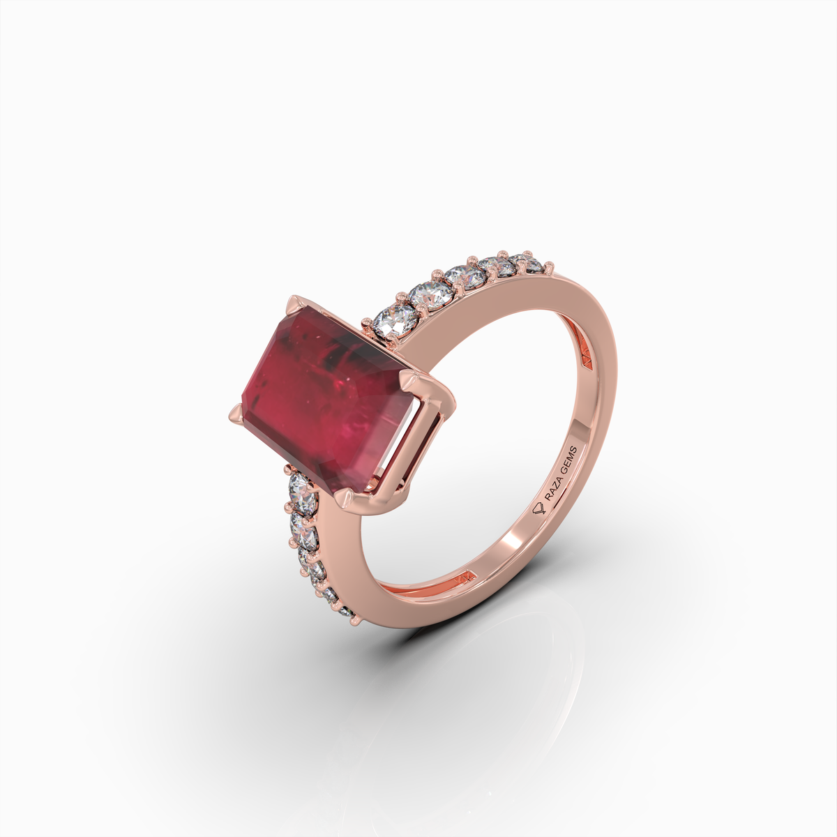 Christabel - 18K Solid Gold Emerald-Cut Ruby & Moissanite Engagement Ring | Available in Yellow, White & Rose Gol