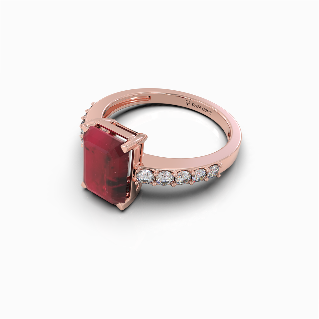 Christabel - 18K Solid Gold Emerald-Cut Ruby & Moissanite Engagement Ring | Available in Yellow, White & Rose Gol