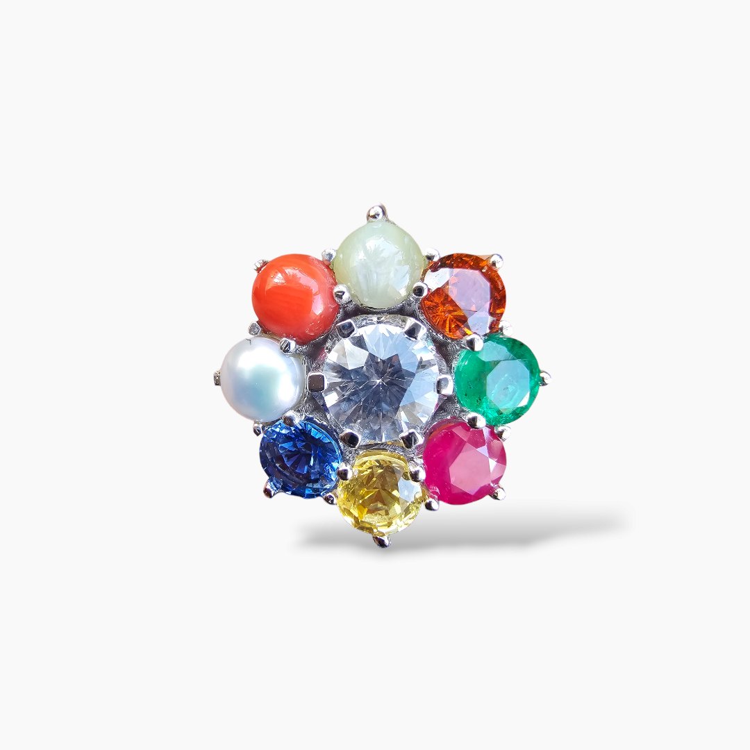 Navratna Ring in 18K White Gold for Men and Women