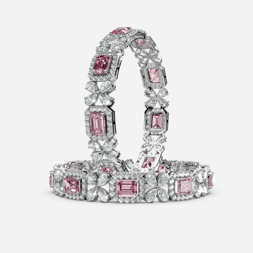 Pink Sapphire Bangles Set with Moissanite in 18K Gold | Luxury Jewelry