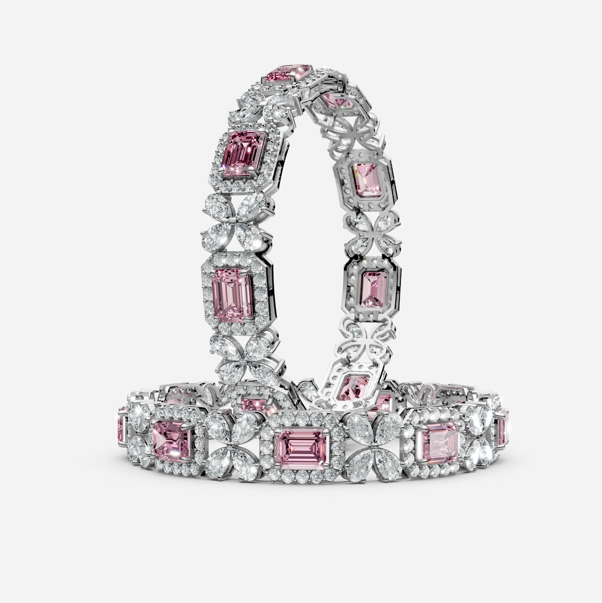 Pink Sapphire Bangles Set with Moissanite in 18K Gold | Luxury Jewelry