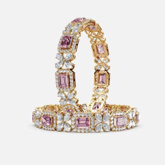Pink Sapphire Bangles Set with Moissanite in 18K Gold | Luxury Jewelry