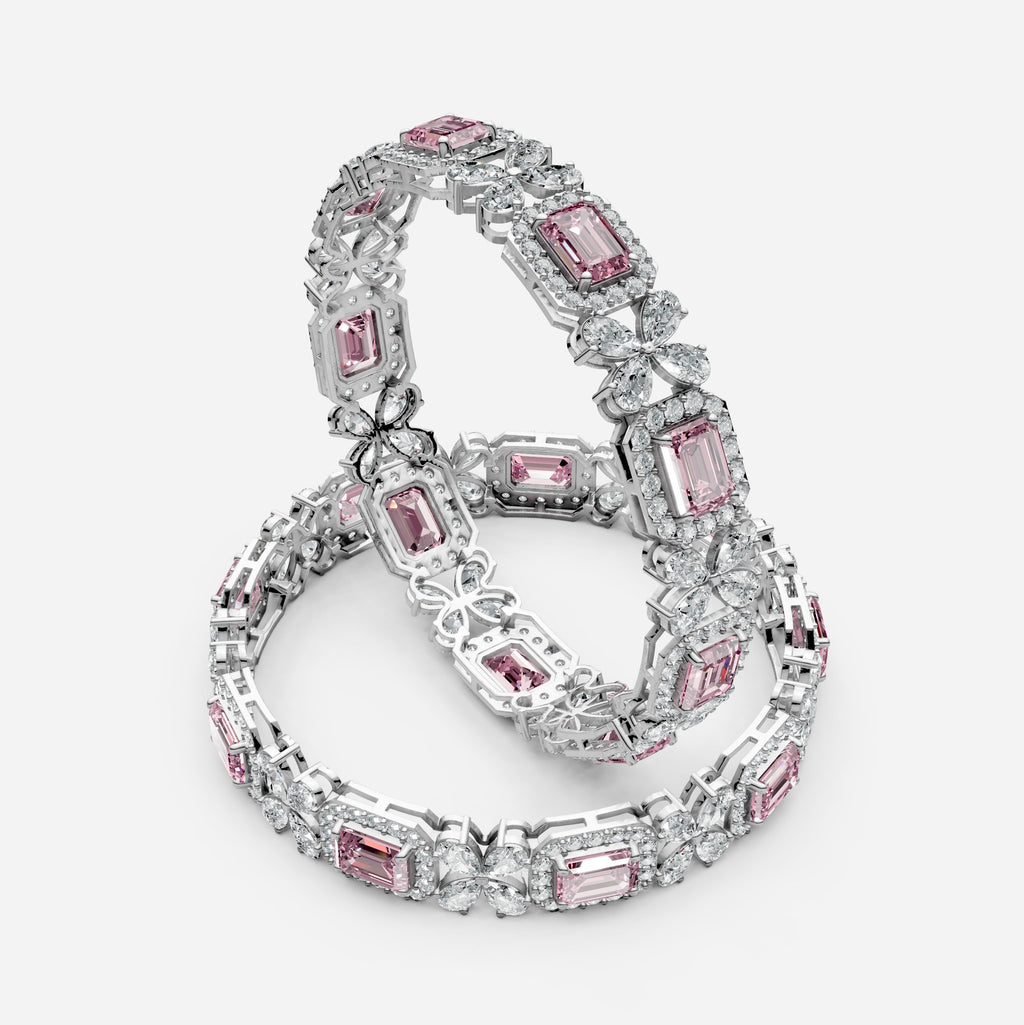 Pink Sapphire Bangles Set with Moissanite in 18K Gold | Luxury Jewelry
