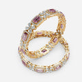 Pink Sapphire Bangles Set with Moissanite in 18K Gold | Luxury Jewelry