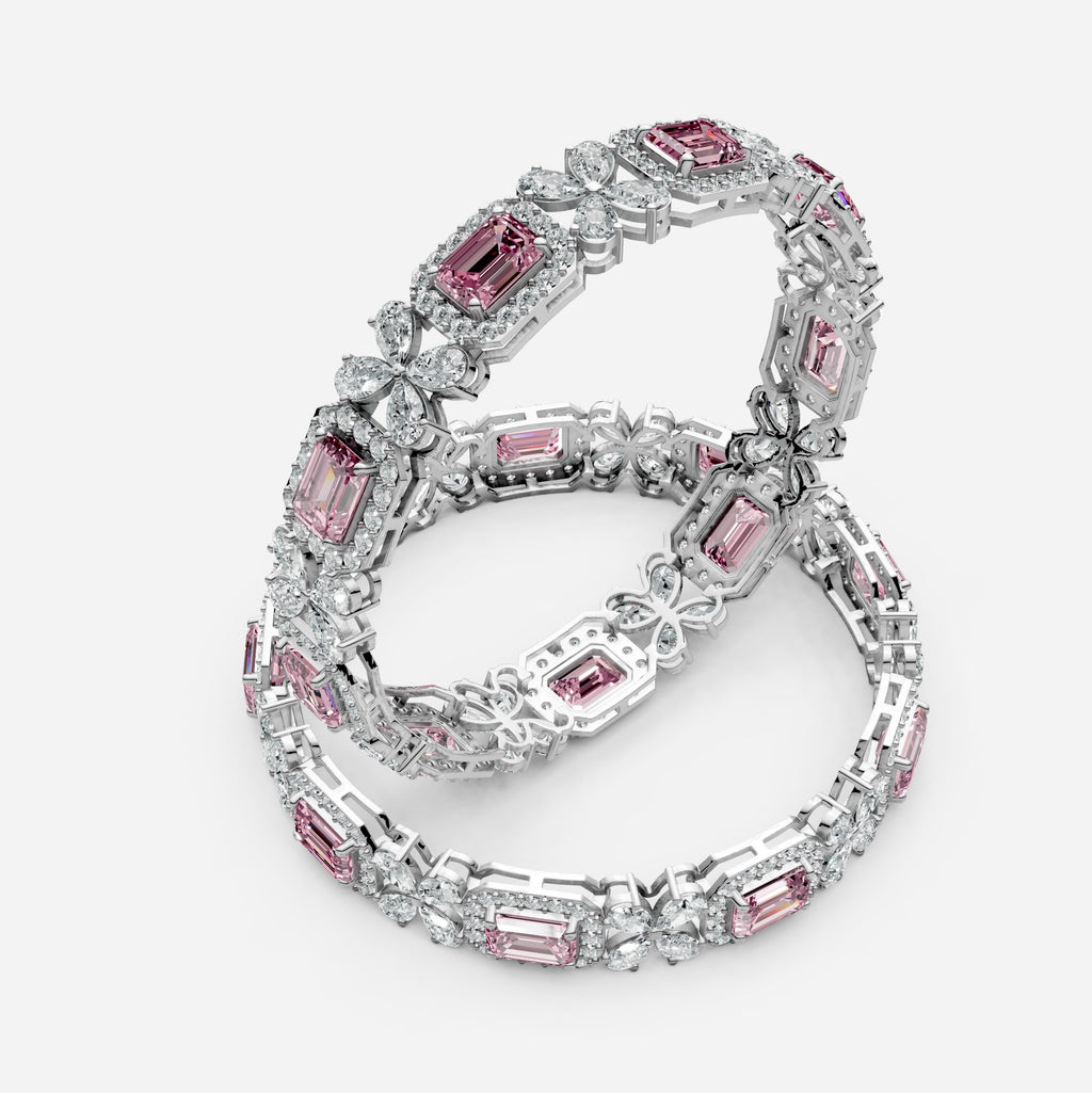 Pink Sapphire Bangles Set with Moissanite in 18K Gold | Luxury Jewelry