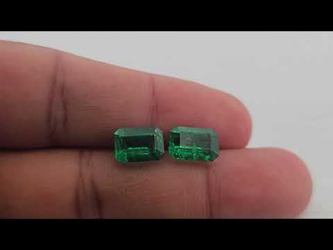 Natural Zambian Emerald Stone 4.66 Carats Emerald Cut Pair 9x7 mm