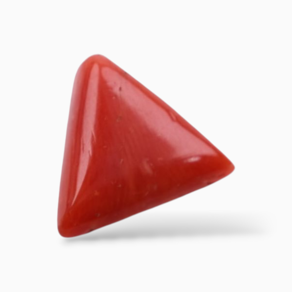 Buy Natural  Red Coral Stone For Sale 3.23 Carats Triangle Shape Size 10mm