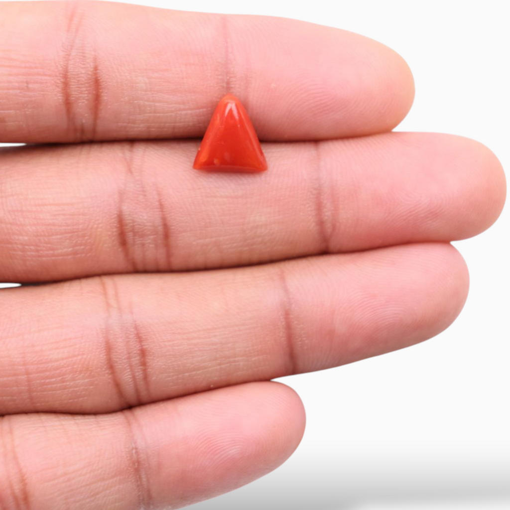 Buy Best  Red Coral Stone For Sale 3.20 Carats Triangle Shape Size 10.8mm