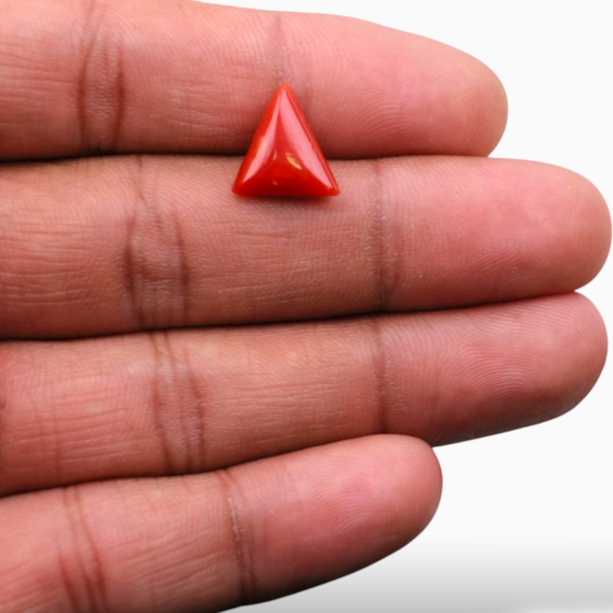 Coral Stone For Sale 3.84 Carats Triangle Shape Size 12.7mm