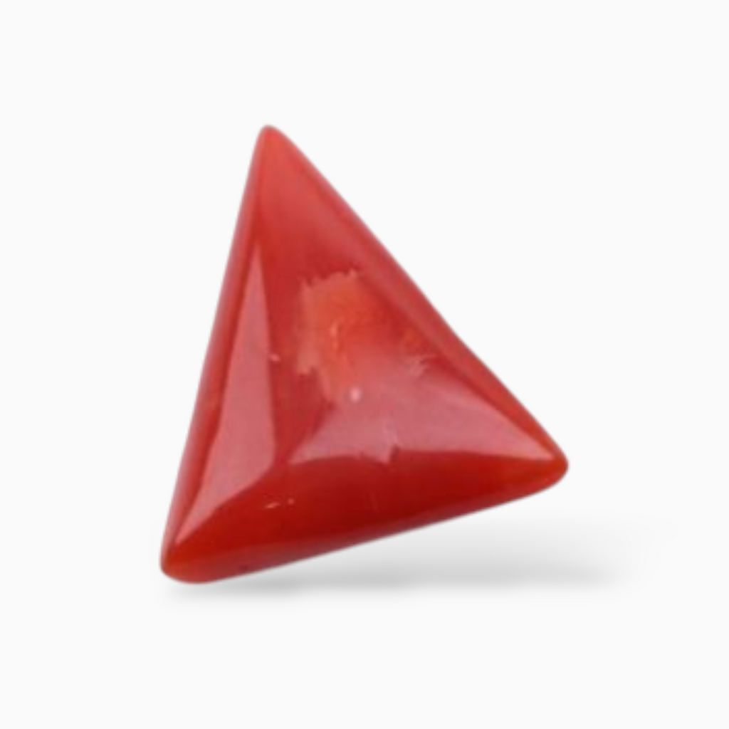Coral Stone For Sale 3.84 Carats Triangle Shape Size 12.7mm