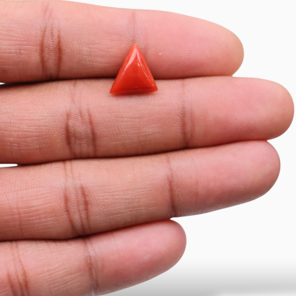 Buy Natural Red Moonga Stone For Sale 3.45 Carats Triangle Shape Size 11.6mm