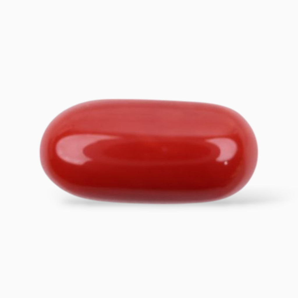 Original Red Coral Mooga Stone 4.38 Carats In Oval Cabochon Shape 13.2x6.4mm Size