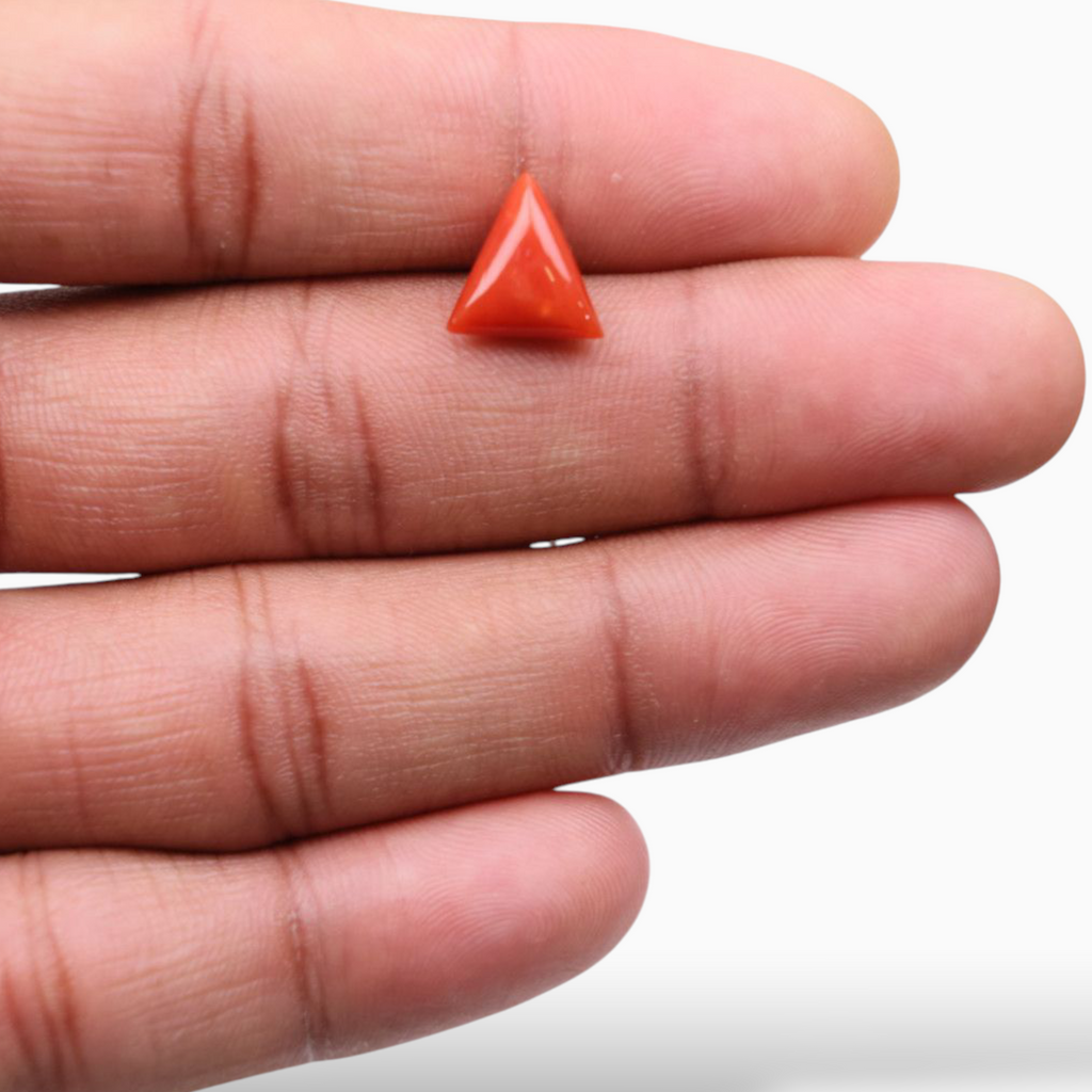 Red Moonga Stone For Sale 3.16 Carats Triangle Shape Size 11mm